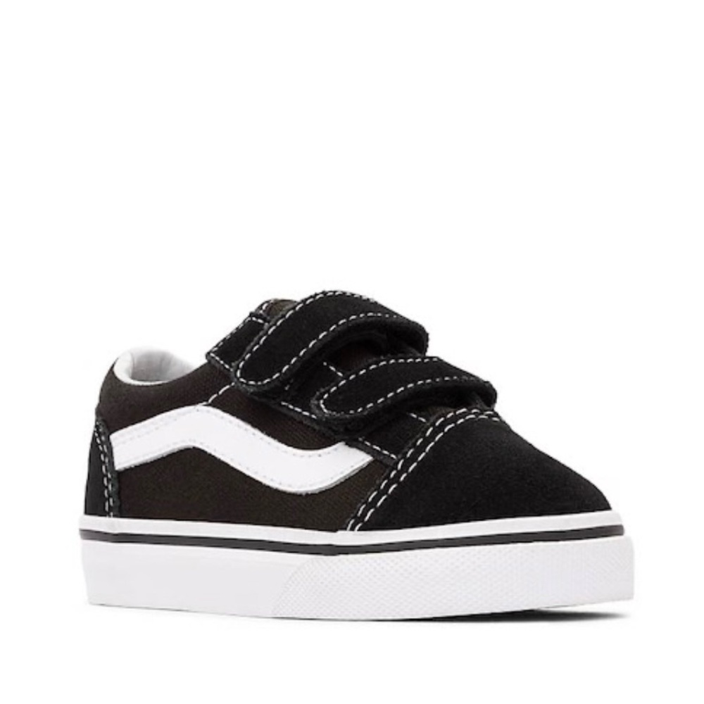 Vans Black and White Old Skool Sneakers with Velcro Straps - Baby